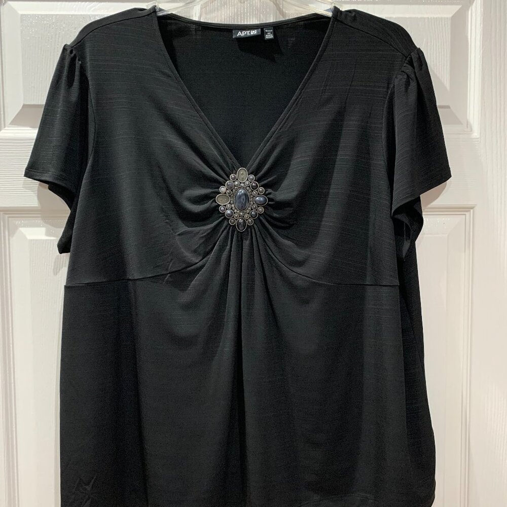 Apt. 9 Women's Black Stretchy Blouse with Brooch Design, Size 3X
